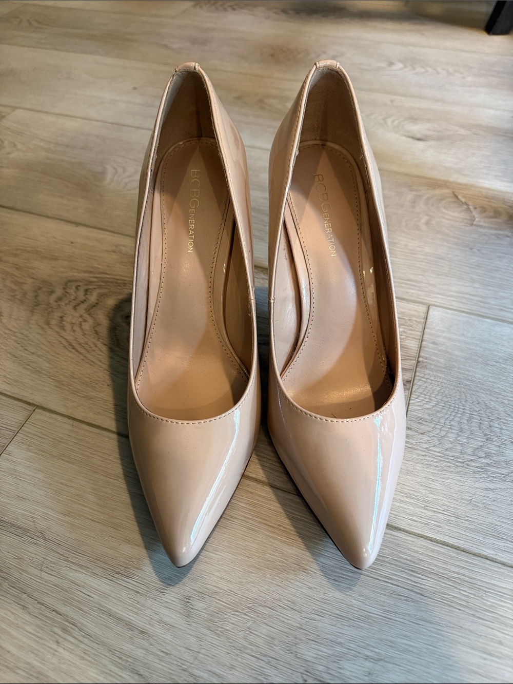 BCBGeneration Nude Patent Pointed-Toe Pumps